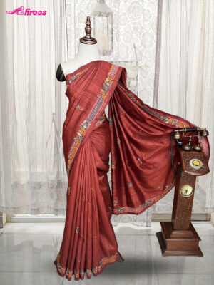 Brick Red Semi Tussar Silk Saree