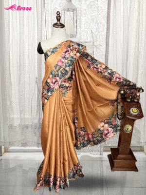 Mustard Yellow Semi Tussar Silk Saree