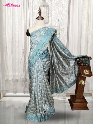 Ash Blue Cutwork Tussar Silk Saree