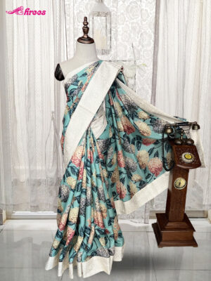 Aqua Green Tussar Silk Saree