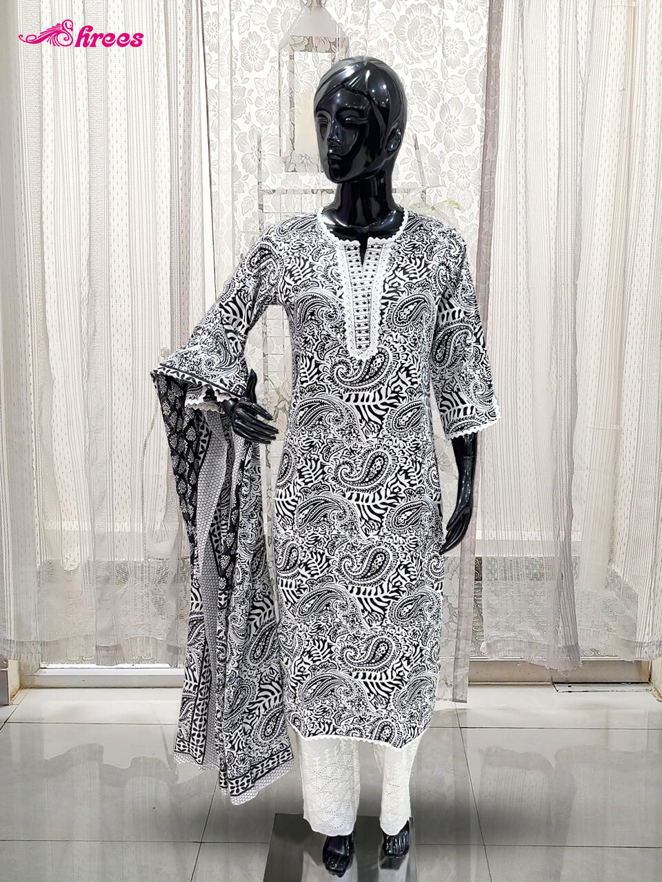 Black And White Cotton Readymade Salwar