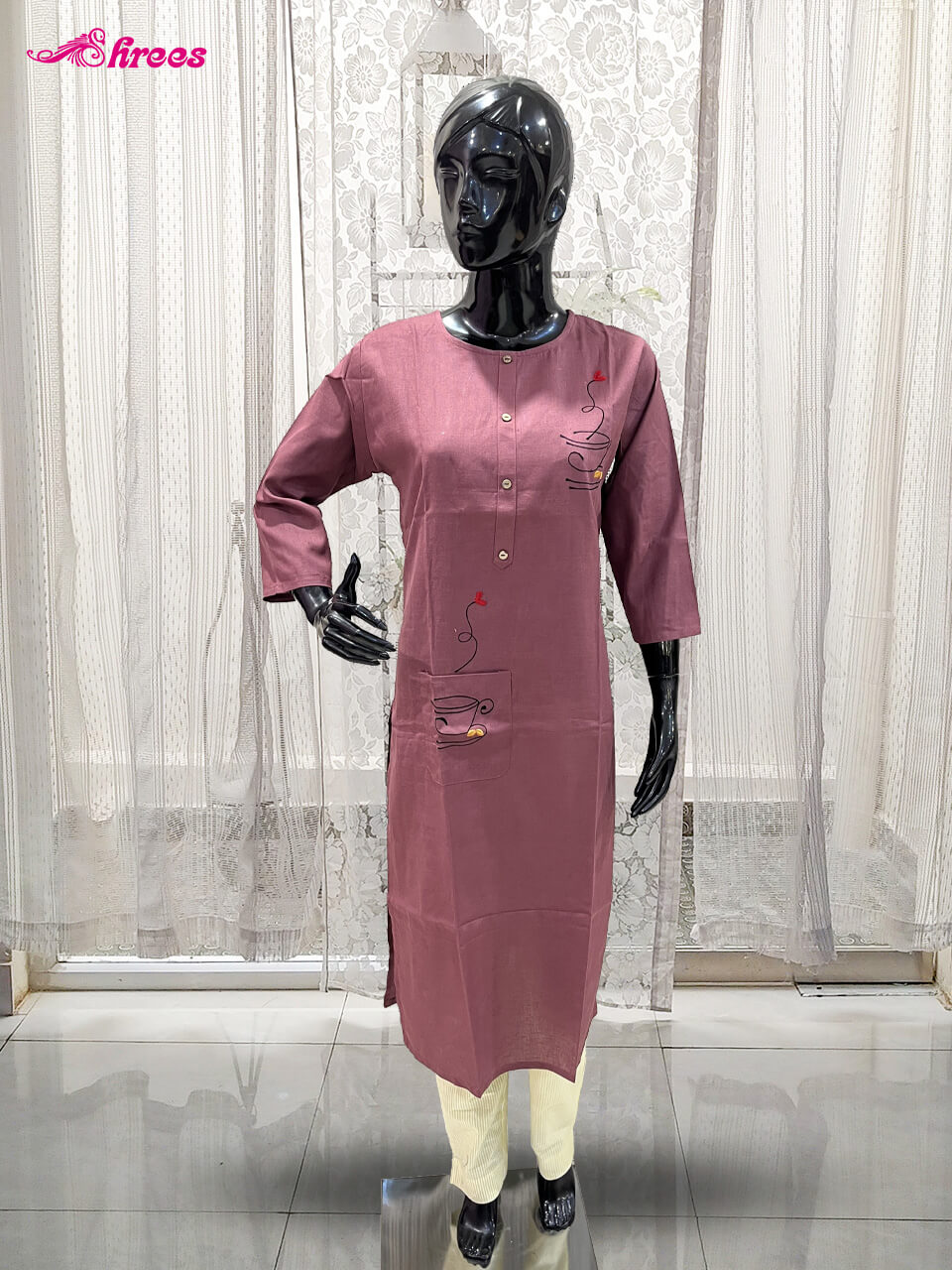 Mauve Pink Silk Cotton Kurthi