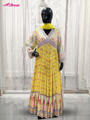 Lemon Yellow Chiffon Long Anarkali Top-XL
