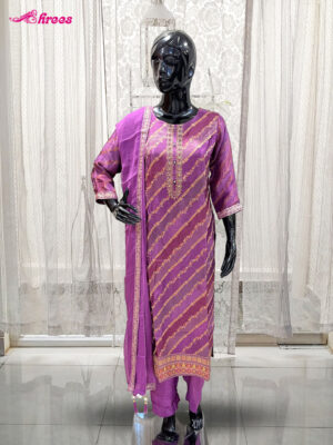 Pinkish Lavender Banaras Silk Readymade Salwar-M
