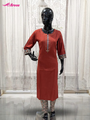 Brick Red Cotton Readymade Salwar- L