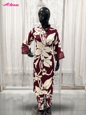 Maroon And Cream Silk Readymade Salwar-L