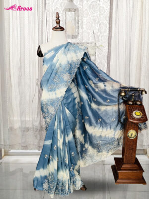 Greyish Blue Tussar Silk Saree
