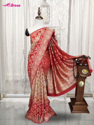 Red And Golden Georgette Banaras Silk Saree