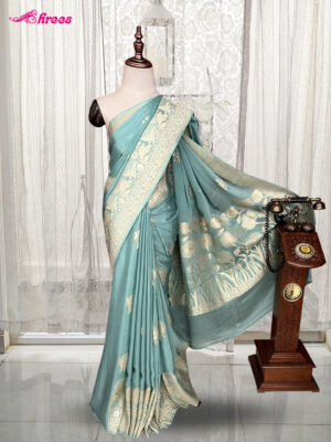 Sea Blue Georgette Banaras Silk Saree