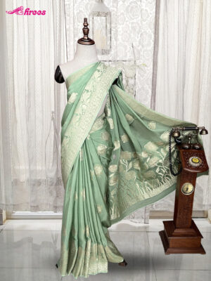 Pista Green Georgette Banaras Silk Saree