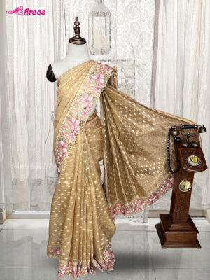 Golden Crushed Tissue Silk Saree