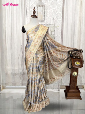 Ash And Cream Pure Georgette Banaras Silk Saree