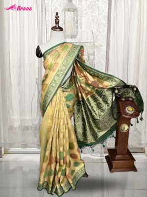 Gold And Green Kora Silk Banaras Tissue Saree