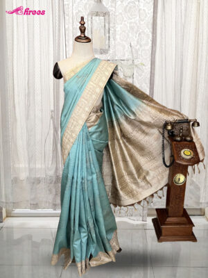 Blue Semi Tussar Silk Saree