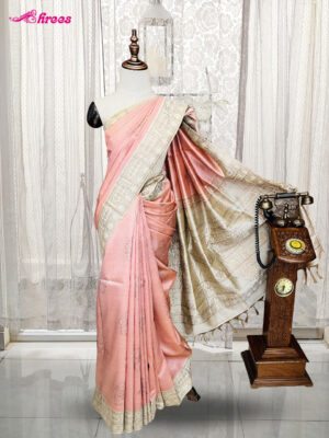 Peach Semi Tussar Silk Saree