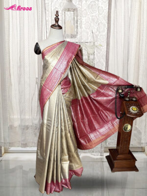Beige And Pink Tissue Silk Saree