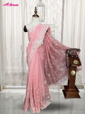 Peach Organza Silk Saree