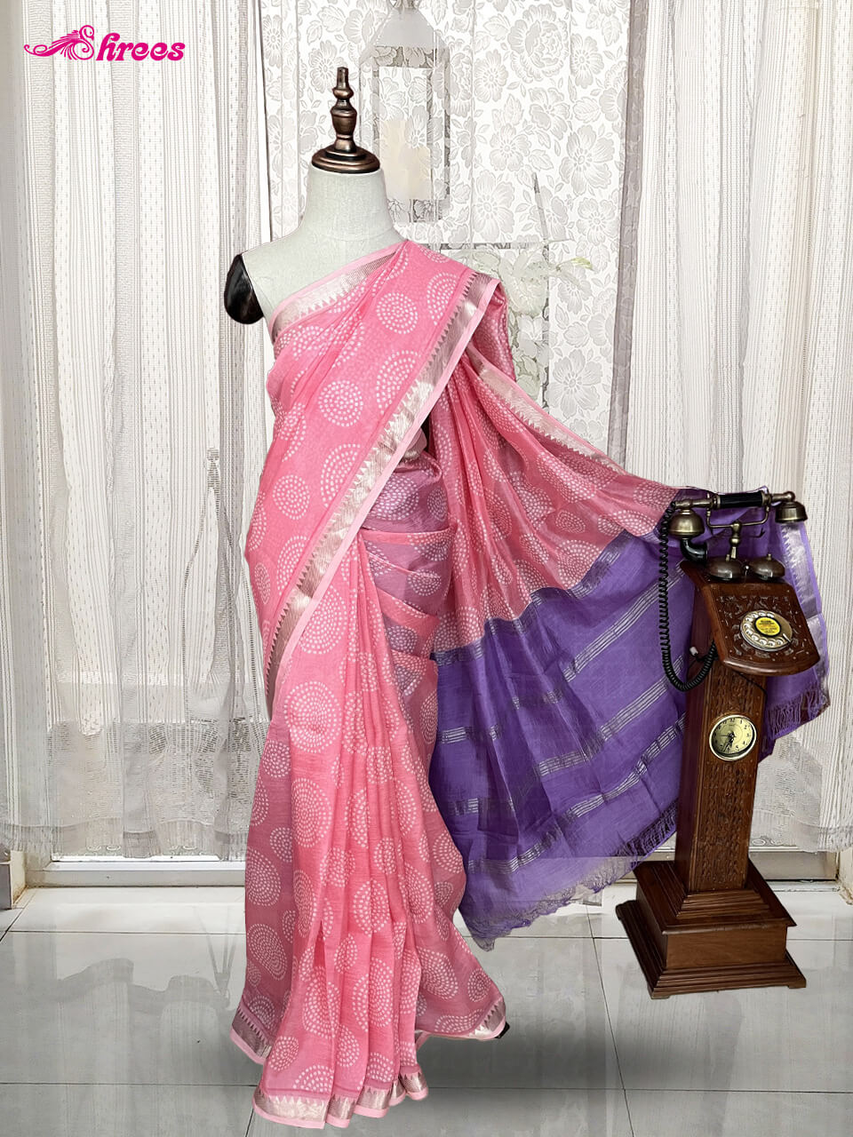 Pink Tussar Silk Saree