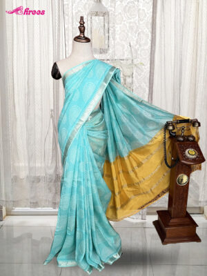 Turquoise Blue Tussar Silk Saree