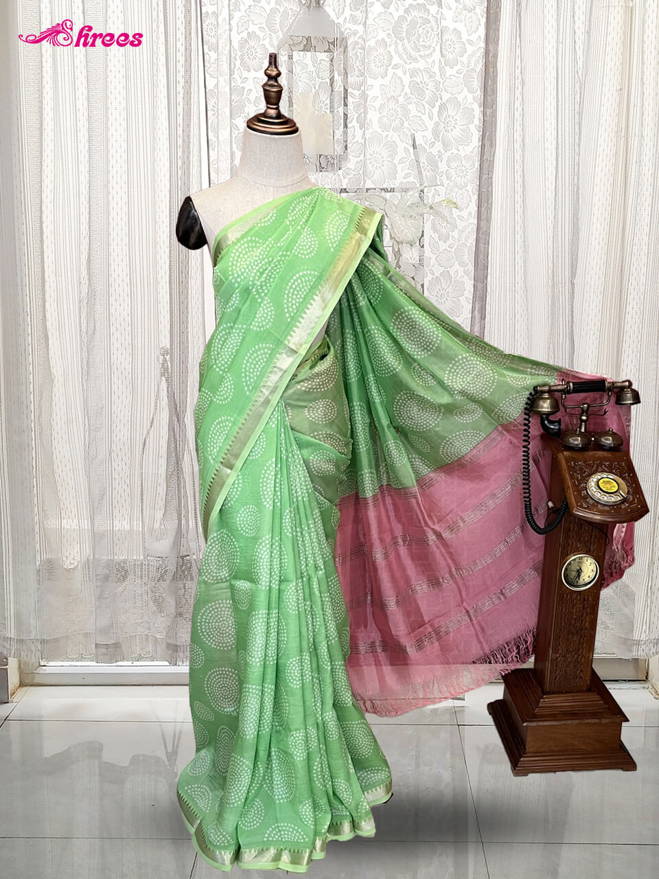 Shamrock Green Tussar Silk Saree
