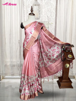 Pink Semi Tussar Silk Saree