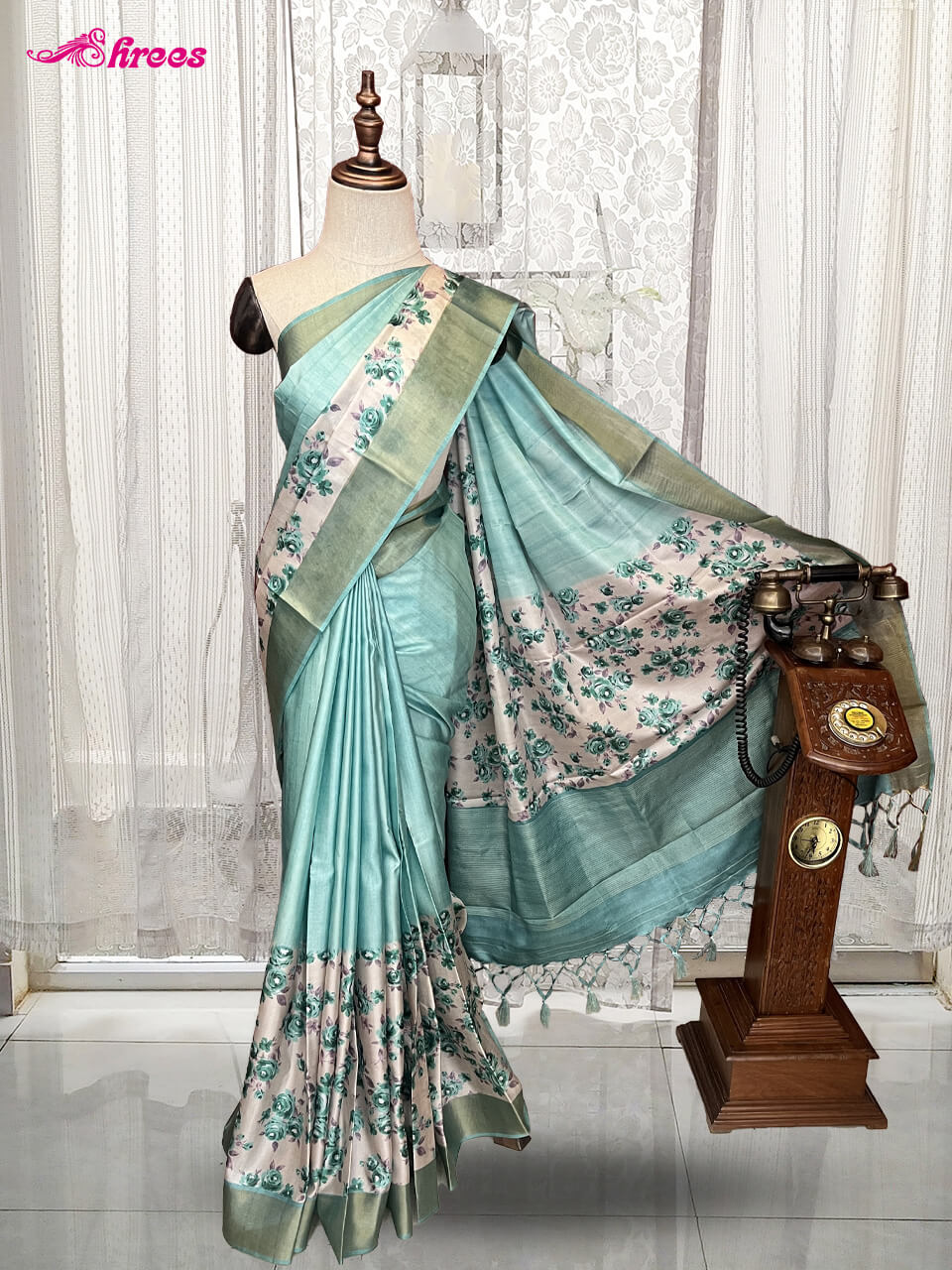 Sky Blue Semi Tussar Silk Saree