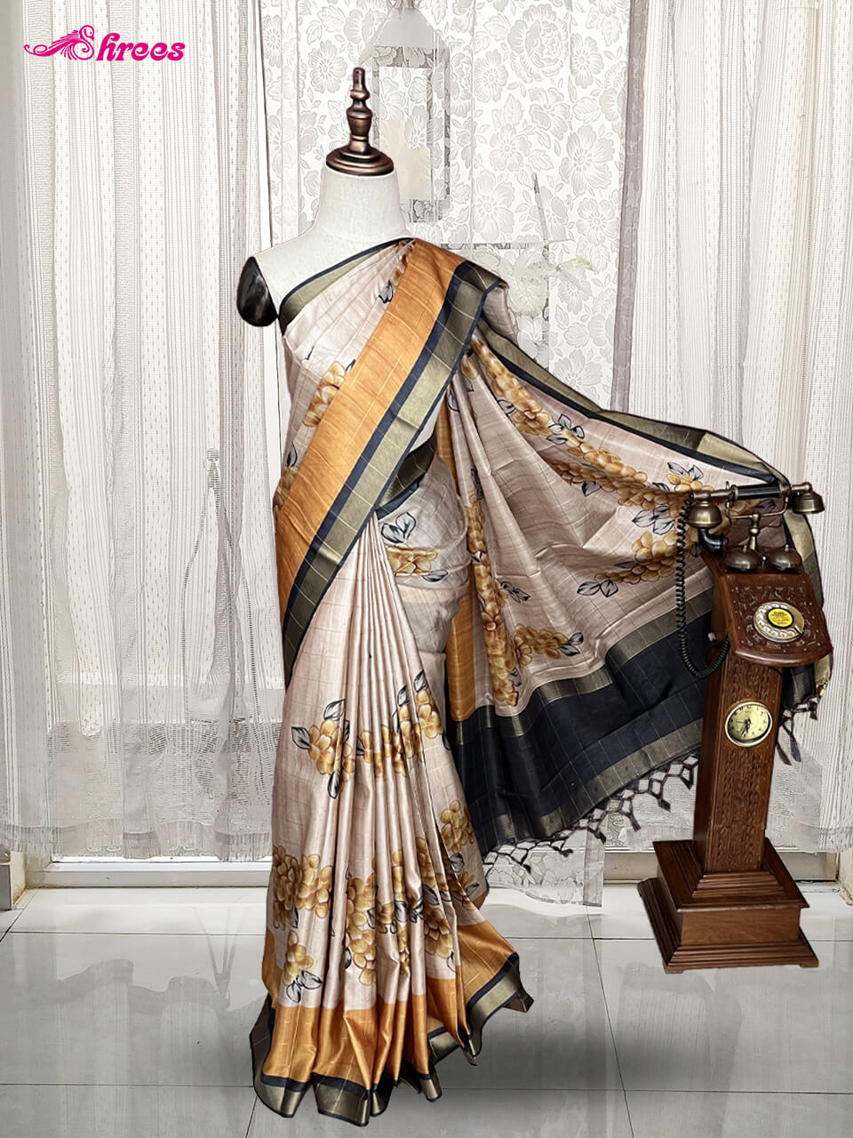 Beige Semi Tussar Silk Saree