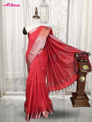 Tomato Pink Maheshwari Silk Cotton Saree