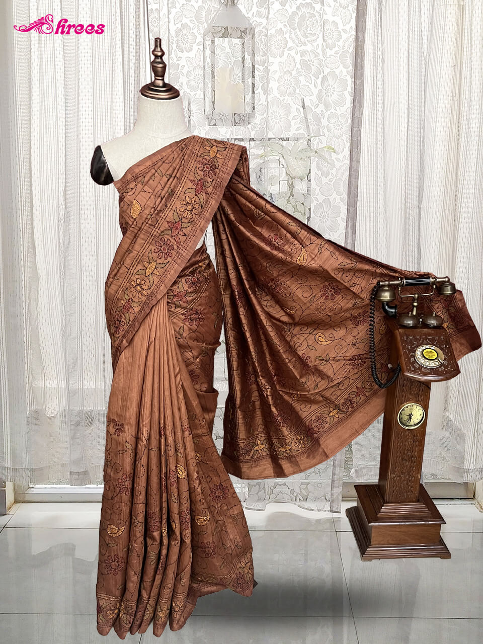 Golden Brown Tussar Silk Saree