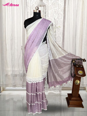 Lavender Linen Handloom Cotton Saree