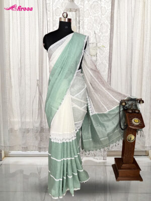 Seafoam Green Linen Handloom Cotton Saree