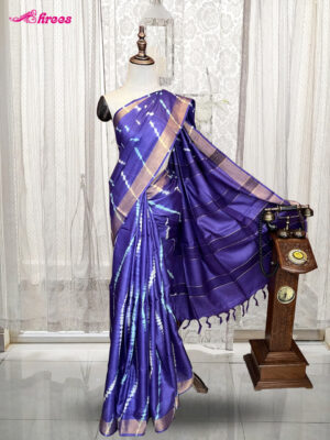 Royal Blue Shibori Printed Tussar Moonga Silk Saree