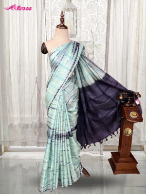 Sky Blue Shibori Printed Tussar Silk Saree