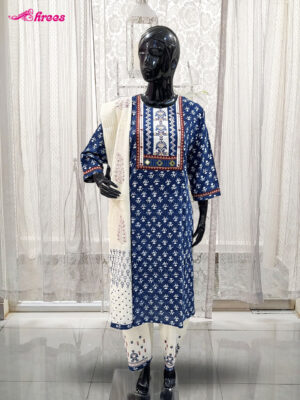 Indigo Blue Cotton Readymade Salwar-XL