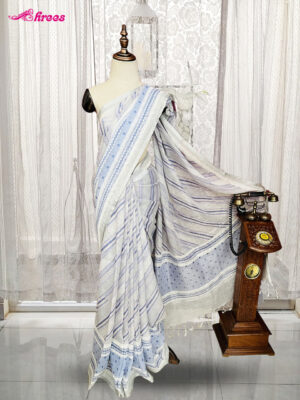 Ash Colour Pure Linen Cotton Saree