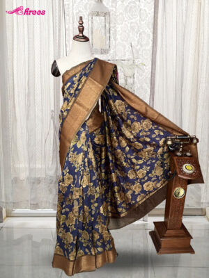 Navy Blue Chanderi Cotton Saree