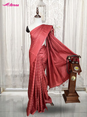 Tomato Red Semi Tussar Silk Saree
