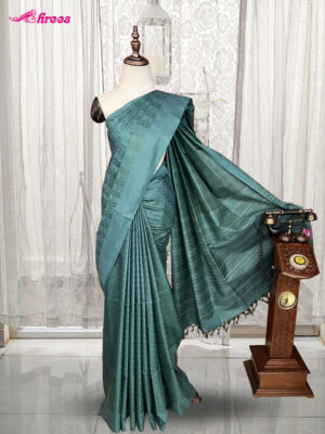 Teal Blue Semi Tussar Silk Saree