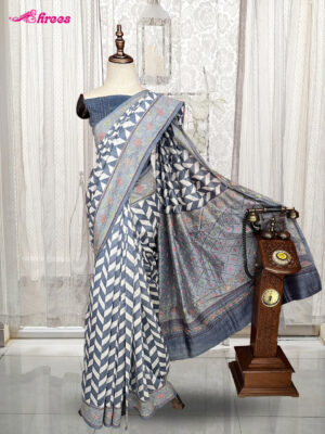 Ash Colour Chanderi Silk Cotton Saree