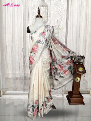 Cream Tussar Silk Saree