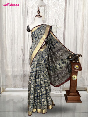 Navy Blue Kalamkari Printed Cotton Saree