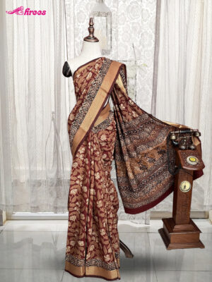 Maroon Kalamkari Printed Cotton Saree