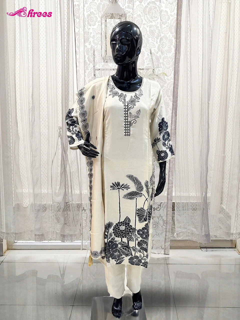Cream Silk Readymade Salwar