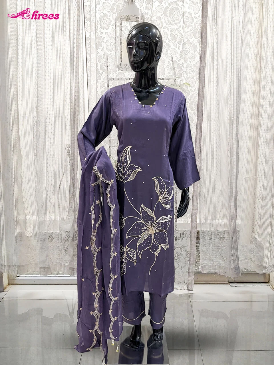 Purple Silk Readymade Salwar-XL