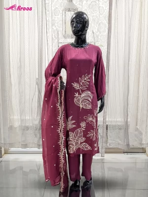 Pinkish Maroon Silk Readymade Salwar-XL
