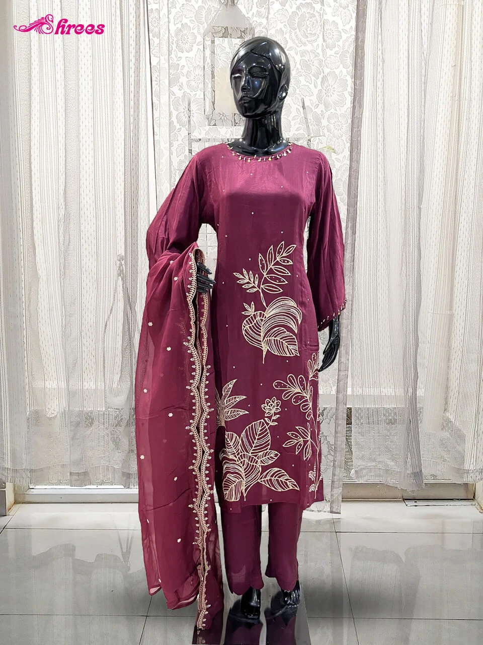 Pinkish Maroon Silk Readymade Salwar-XL