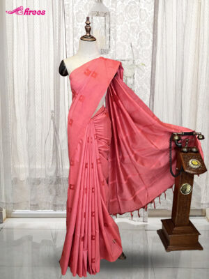Tomato Pink Chanderi Cotton Saree