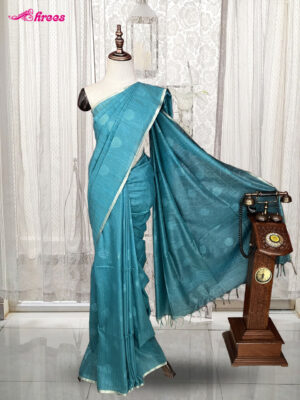 Turquoise Blue Chanderi Cotton Saree