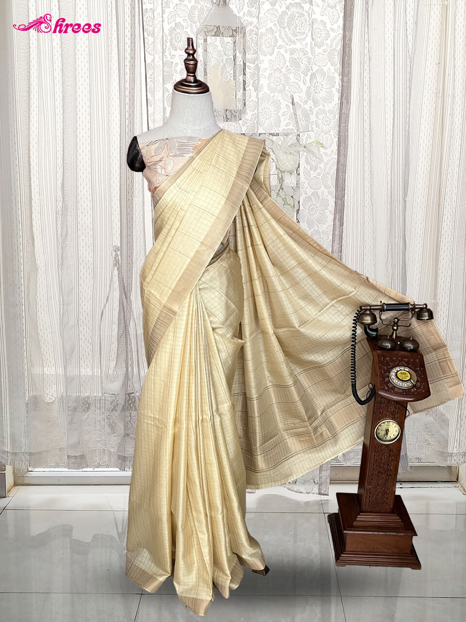 Sandal Colour Tussar Silk Saree