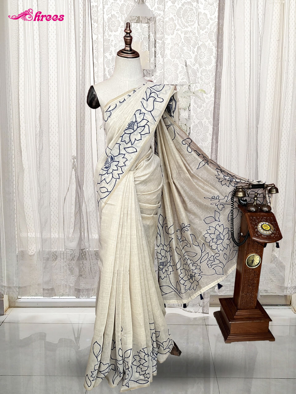 Cream Chanderi Cotton Saree
